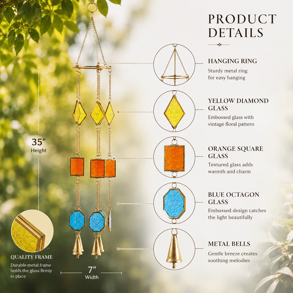3pcs Geometric Glass Wind Chime